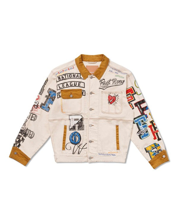 All Over Hand-Drawn Nostalgic Fit Trucker Jacket