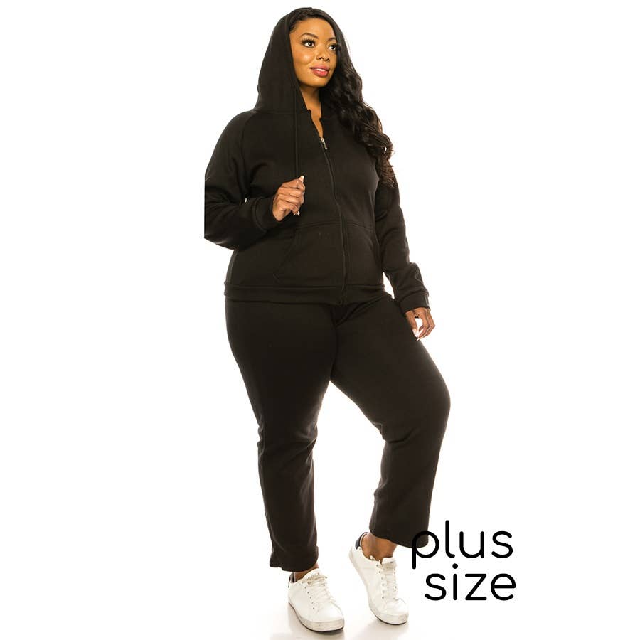 Zipper Hoodie and Cropped Jogger Pants Set Plus